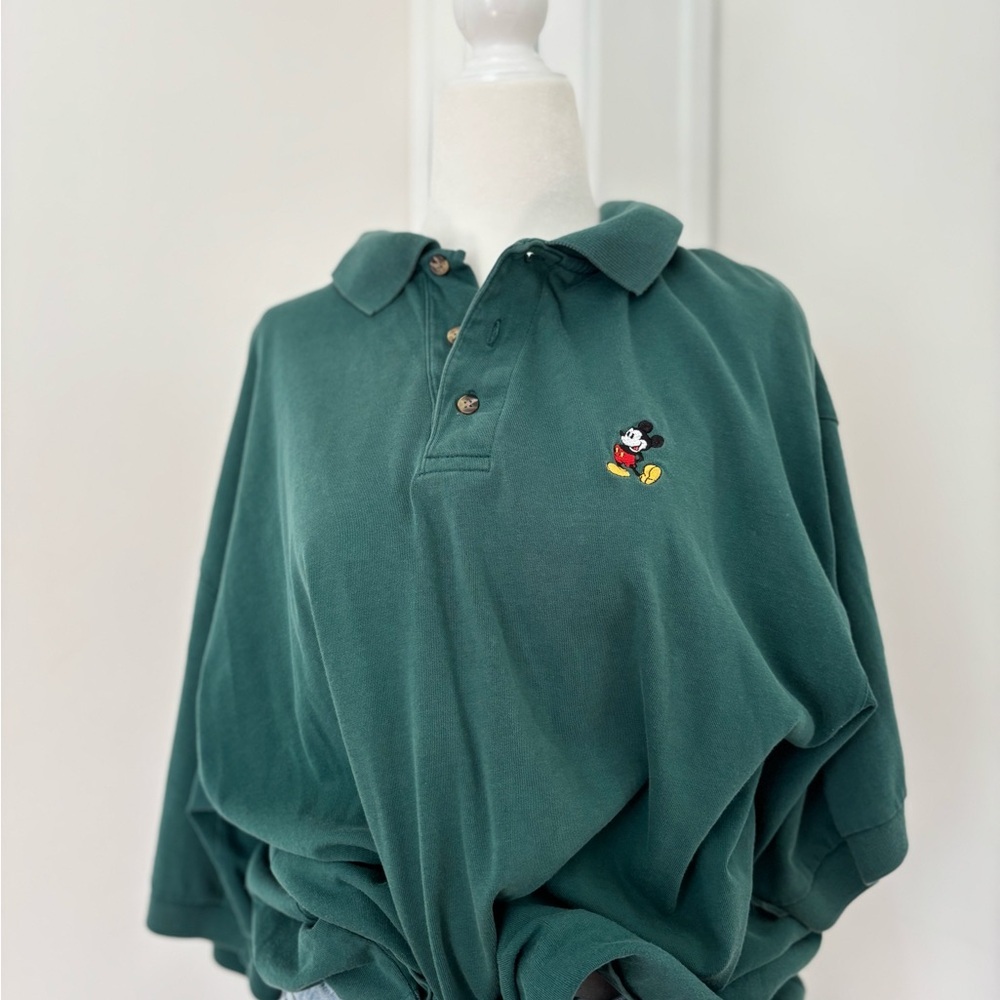 VTG Disney Green Polo Shirt with Mickey Mouse Embroidery - Picture 2 of 4